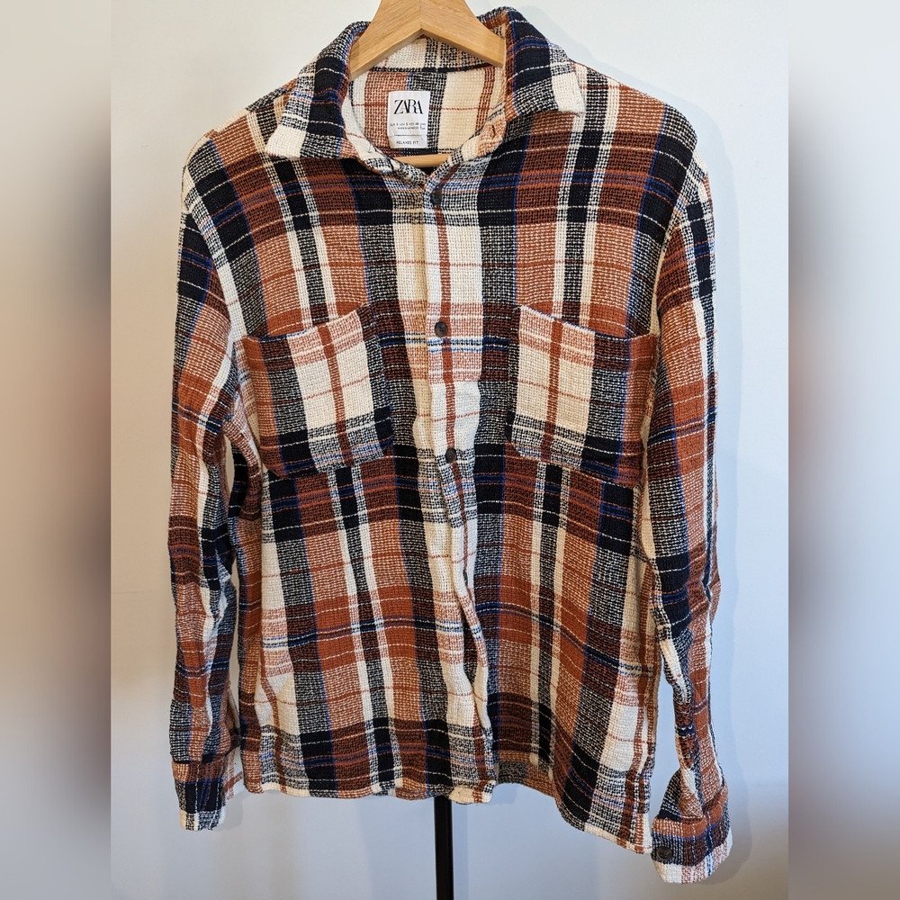 Zara Men's Multi Colored Relaxed Fit Shirt